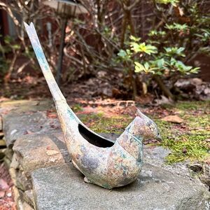 Vintage Weathered Cast Iron Japanese Koro Bird Pheasant Planter incense holder